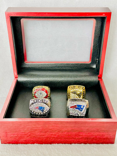 4 PCS New England Patriots AFC Championship Ring 24k Gold Overlay W Box, US SHIP - EB Sports Champion's Cache