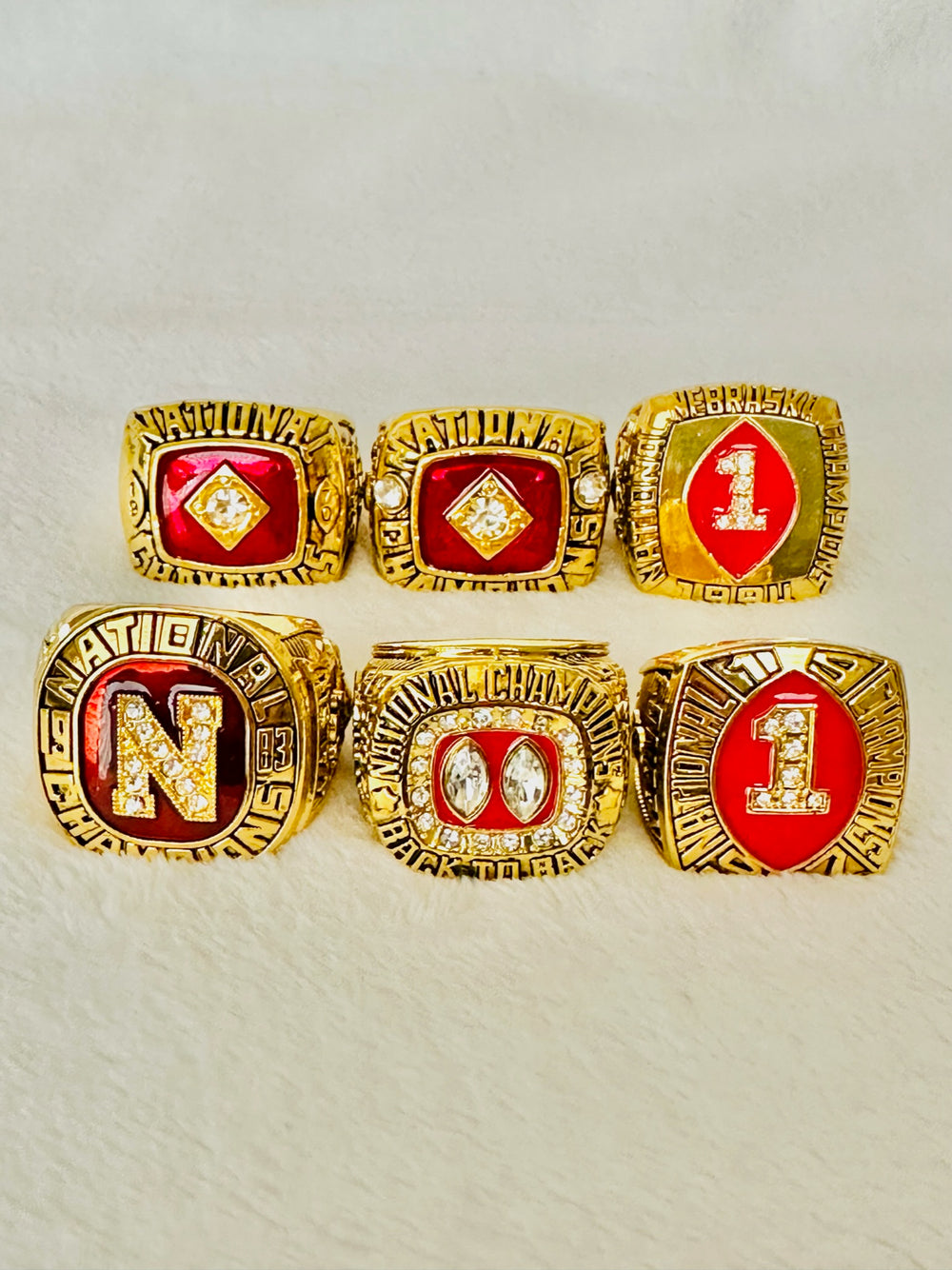 6 PCS Nebraska Cornhuskers 18k GP Brass Complete Championship Ring W Box, US SHIP - EB Sports Champion's Cache