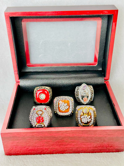 5 PCS Clemson Tigers Championship Ring Set, W box - EB Sports Champion's Cache