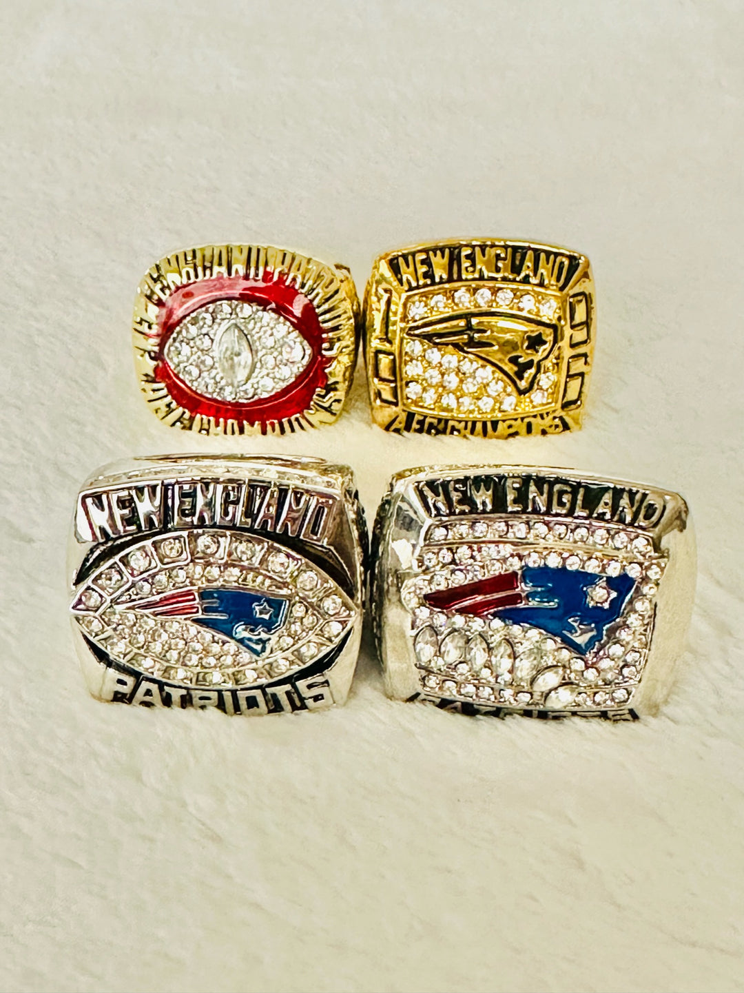 4 PCS New England Patriots AFC Championship Ring 24k Gold Overlay, US SHIP - EB Sports Champion's Cache