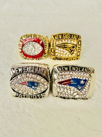 4 PCS New England Patriots AFC Championship Ring 24k Gold Overlay, US SHIP - EB Sports Champion's Cache