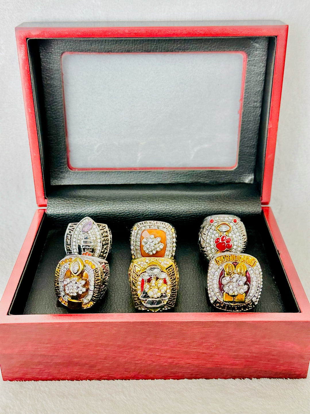 6 PCS Clemson Tigers Championship Ring Set, W box - EB Sports Champion's Cache