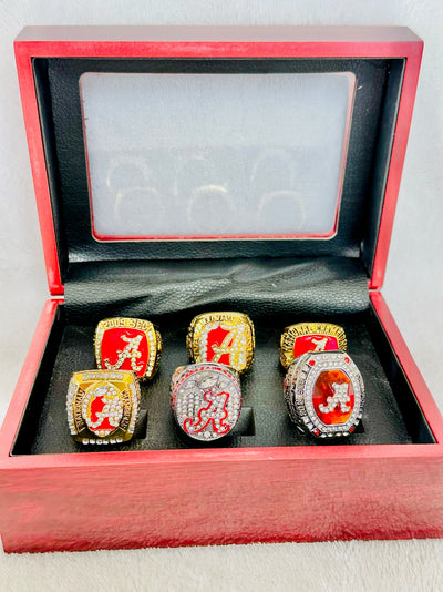 6 PCS Alabama Crimson Tide Championship Ring Set, W box - EB Sports Champion's Cache