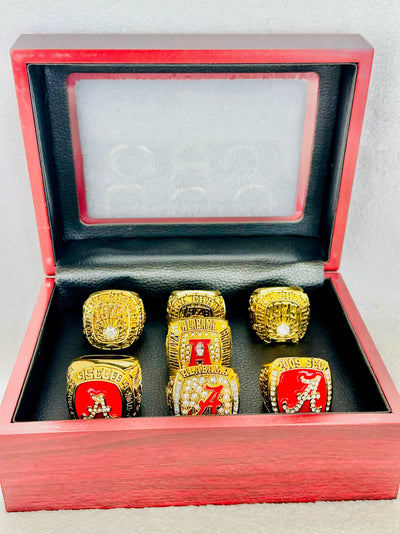 7 PCS Alabama Crimson Tide NCAA Championship Ring Set W Box, US SHIP - EB Sports Champion's Cache