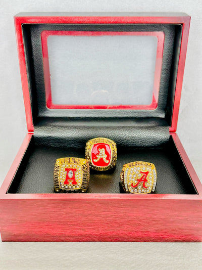 3 PCS Alabama Crimson Tide Championship Ring Set, W box - EB Sports Champion's Cache