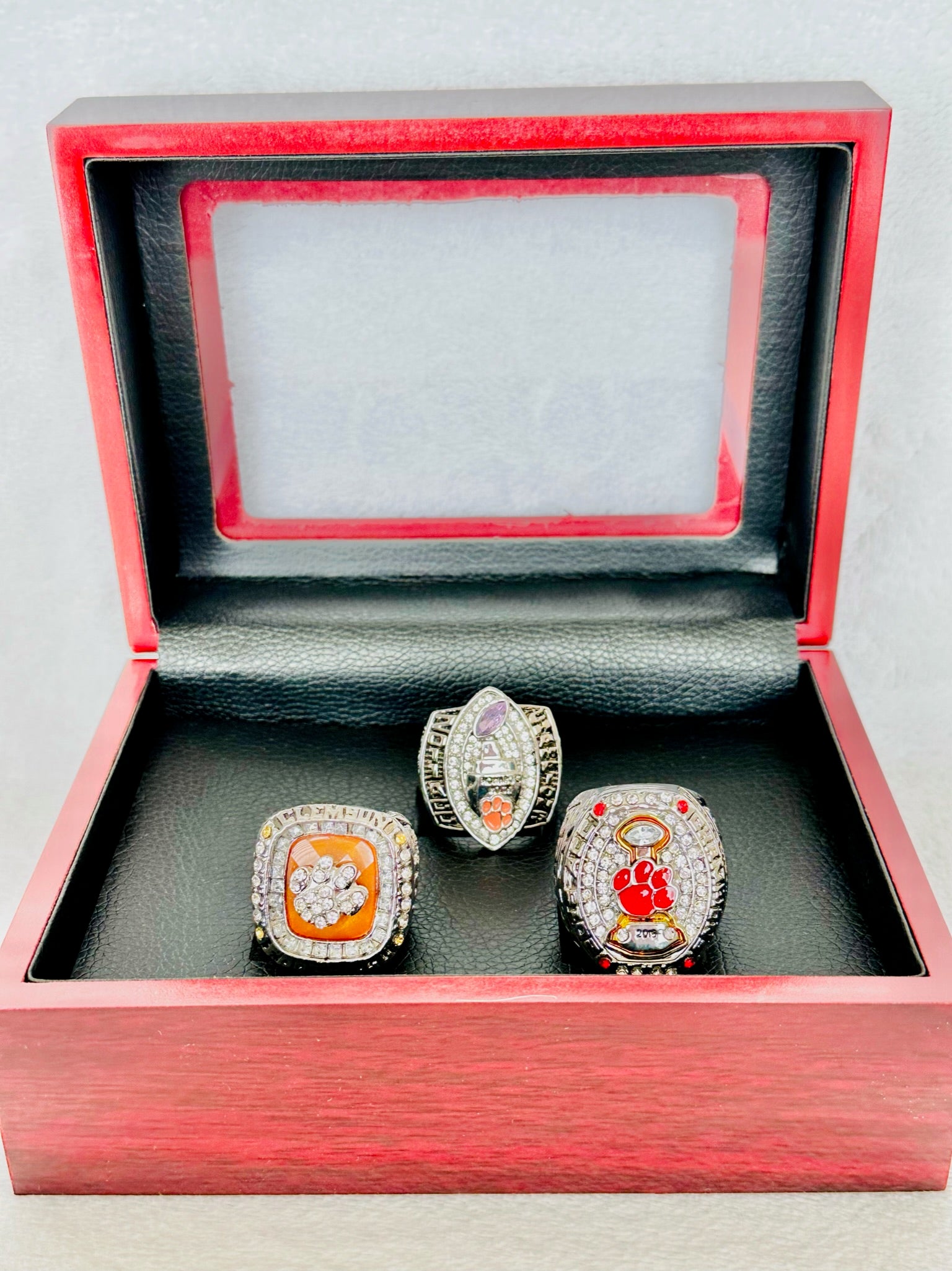 3 PCS Clemson Tigers Championship Ring Set with box - EB Sports Champion's Cache