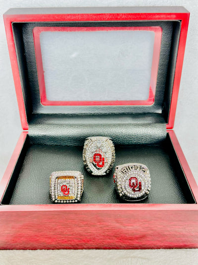 3 PCS Oklahoma Sooners Championship Ring Set W Box - EB Sports Champion's Cache