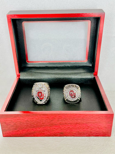 2 PCS Oklahoma Sooners Championship Ring Set W Box - EB Sports Champion's Cache