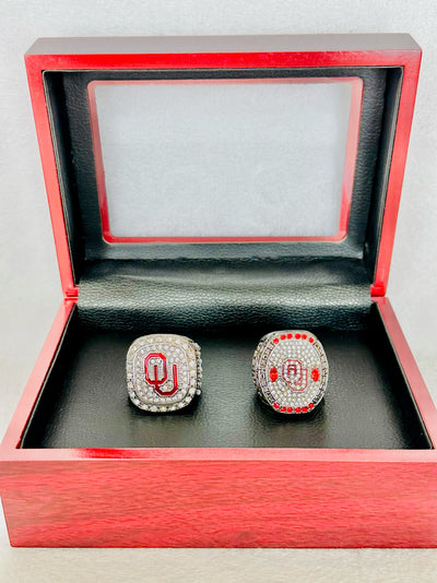 2 PCS Oklahoma Sooners Championship Ring Set W Box - EB Sports Champion's Cache