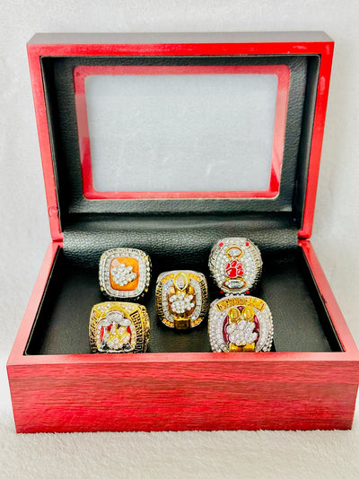 Last 5 PCS Clemson Tigers Championship Ring Set, W box - EB Sports Champion's Cache