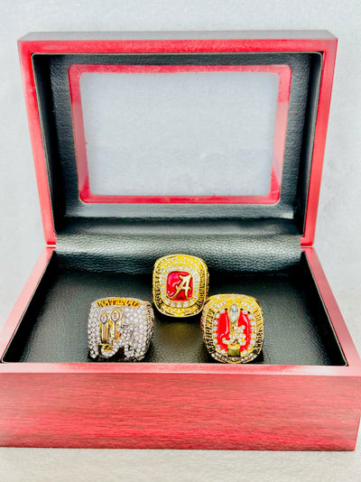 3 PCS Alabama Crimson Tide Championship Ring Set, W box - EB Sports Champion's Cache