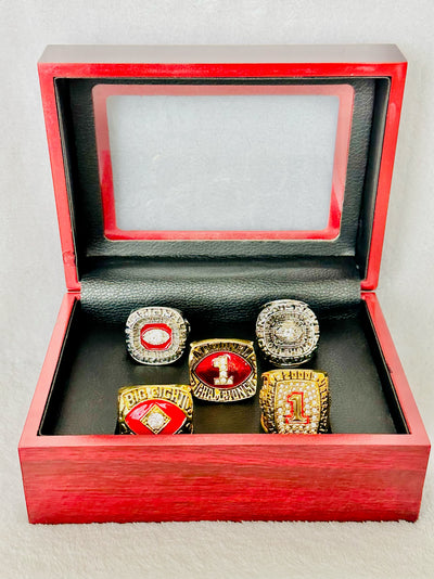 5 PCS Oklahoma Sooners Championship Ring Set W Box - EB Sports Champion's Cache