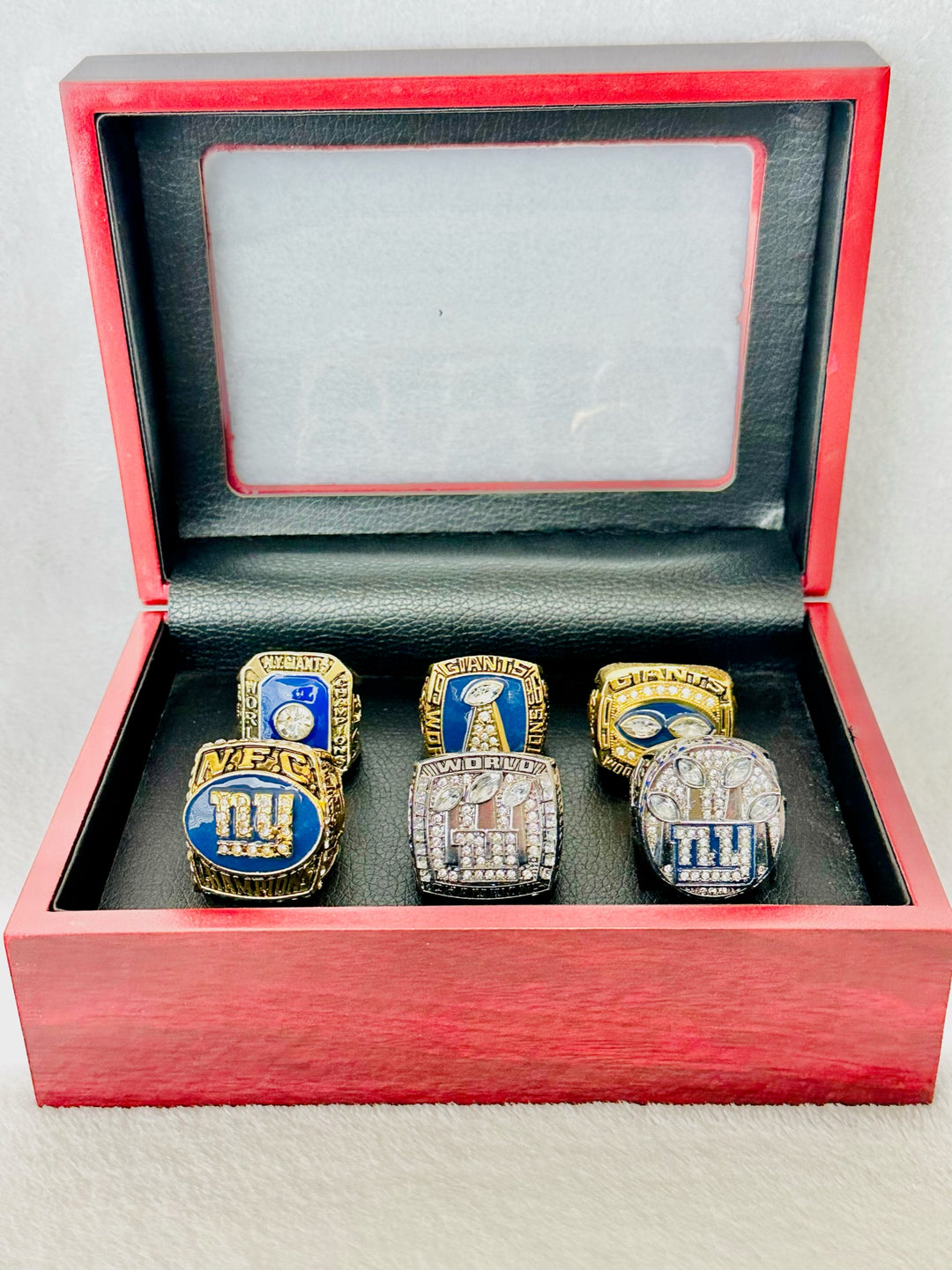 6 PCS New York Giants Championship Ring Complete SET W Case, US SHIP - EB Sports Champion's Cache