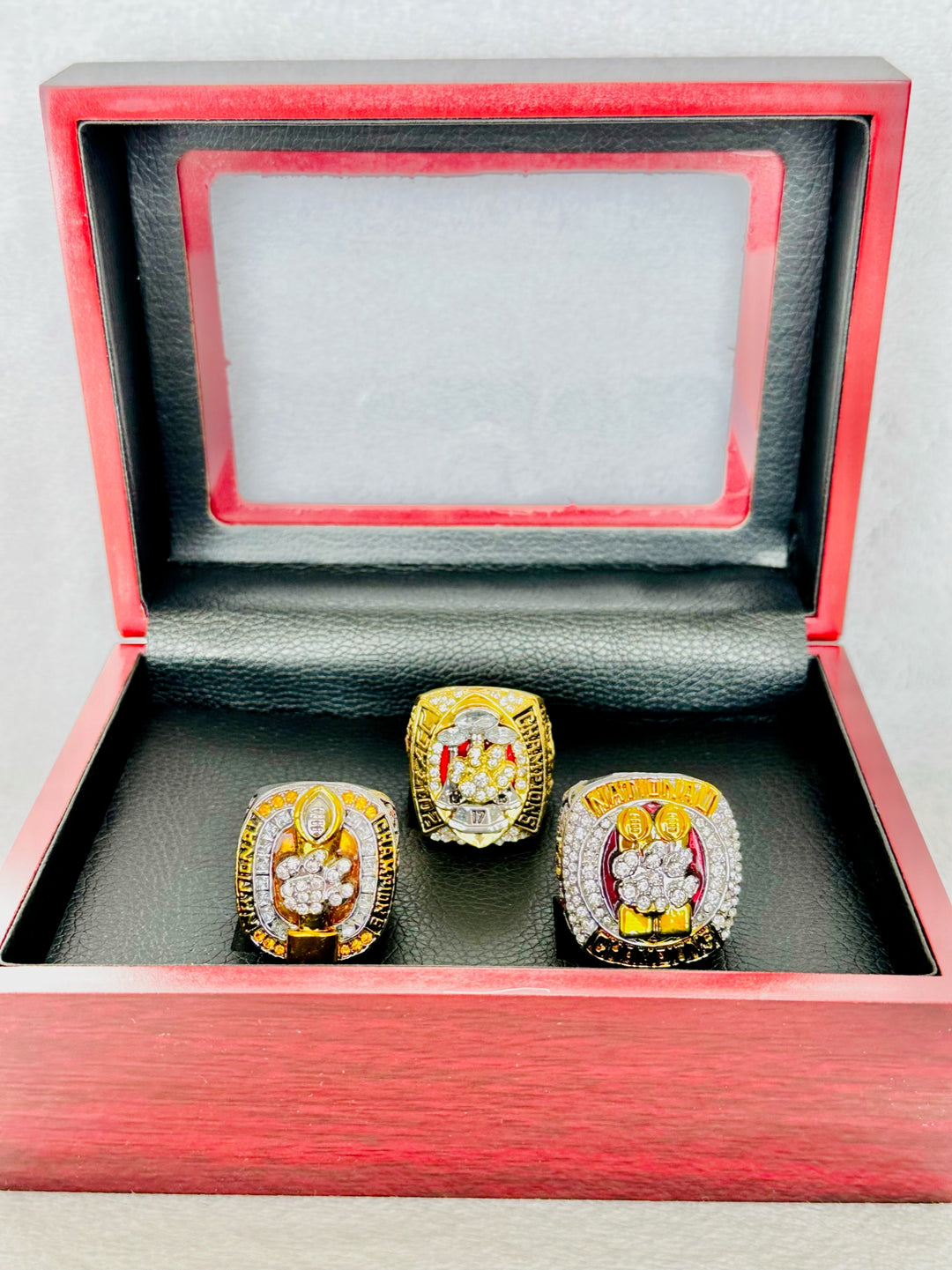 3 PCS Clemson Tigers Championship Ring Set with box - EB Sports Champion's Cache