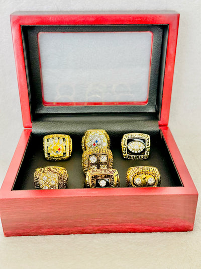 7 PCS Steelers Championship Ring set With box - EB Sports Champion's Cache