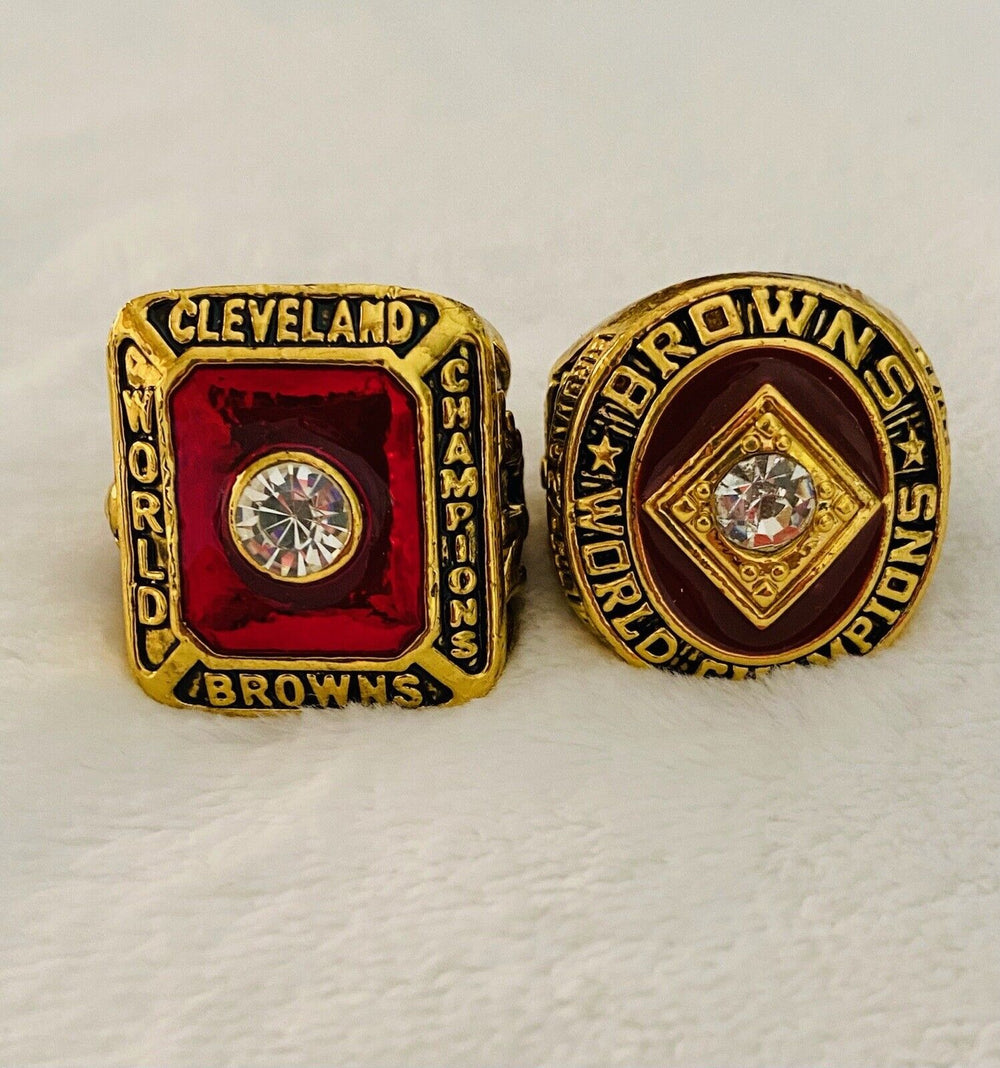 2PCS Cleveland Browns Championship Ring SET W Case, 1955/64 US SHIP - EB Sports Champion's Cache