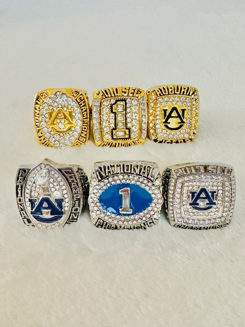 6 PCS Auburn Tigers SEC/NCAA Championship Rings Set W Box, US SHIP 2004-2013 - EB Sports Champion's Cache