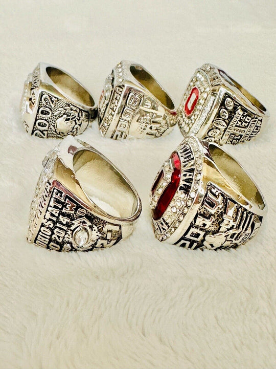 5 PCS Ohio State NCAA Championship Ring Set W Box, US SHIP 2002-14 - EB Sports Champion's Cache