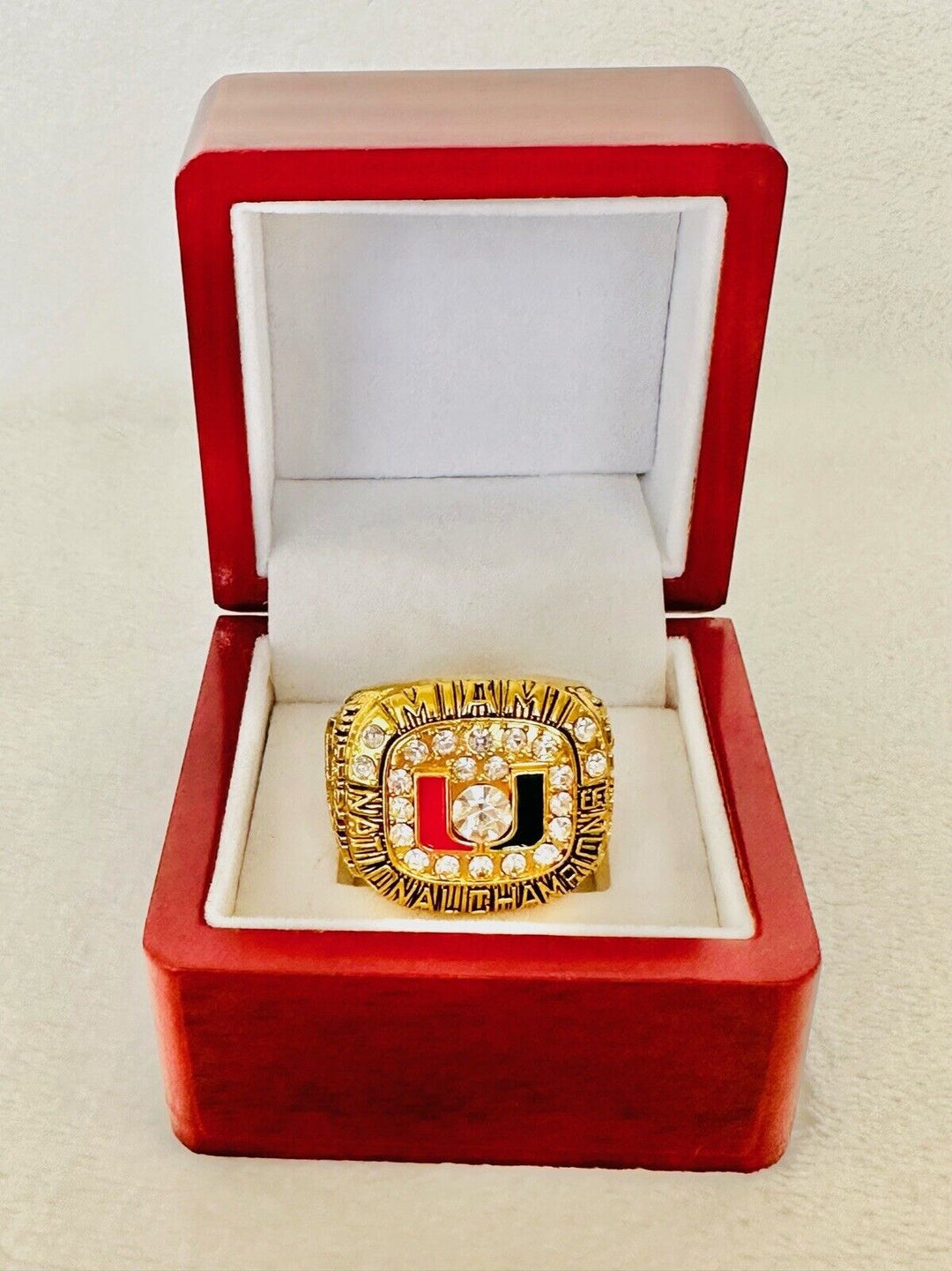 1991 Miami Hurricanes NCAA 18k GP Brass Championship Ring W Box, US SHIP - EB Sports Champion's Cache