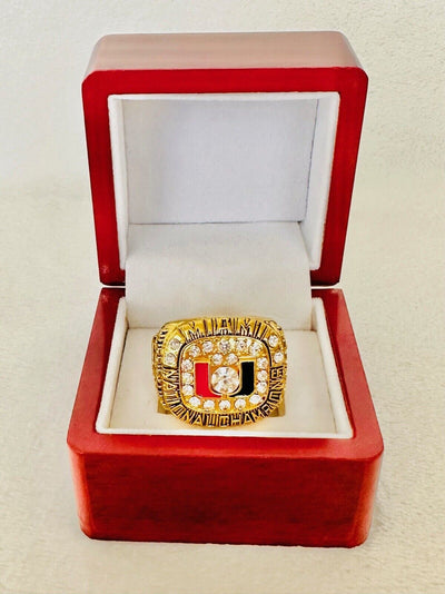 1991 Miami Hurricanes NCAA 18k GP Brass Championship Ring W Box, US SHIP - EB Sports Champion's Cache