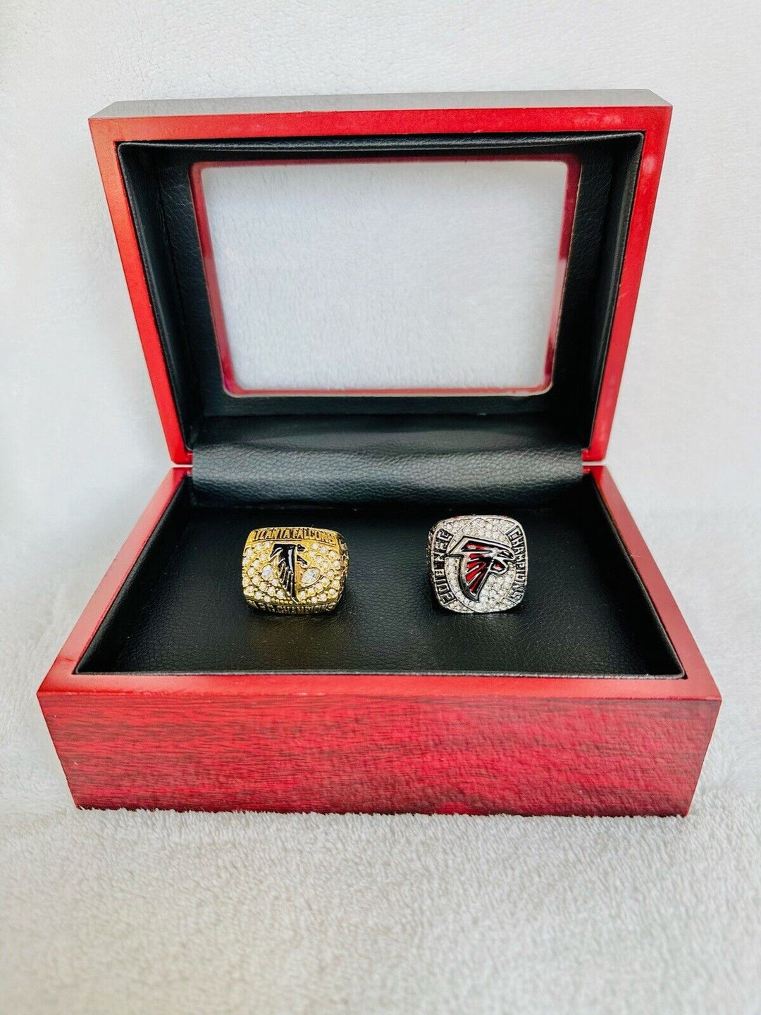 2 Pcs Atlanta Falcons NFC Championship Ring W Box, Replica, US SHIP 1998/2016 - EB Sports Champion's Cache