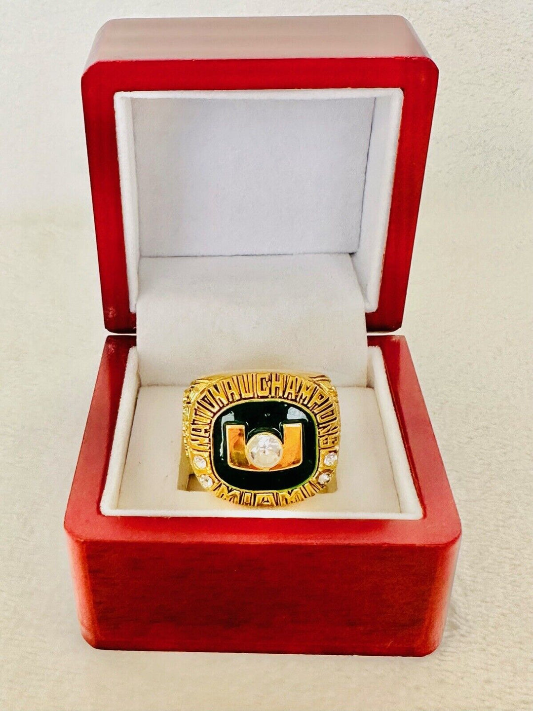 2002 Miami Hurricanes NCAA 18k GP Brass Championship Ring W Box, US SHIP - EB Sports Champion's Cache