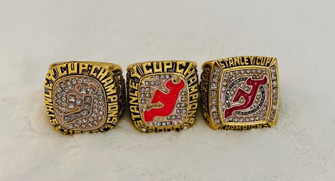 3 PCS Jersey Devils Stanley Cup 18k GP Championship Ring Set,  SHIP - EB Sports Champion's Cache