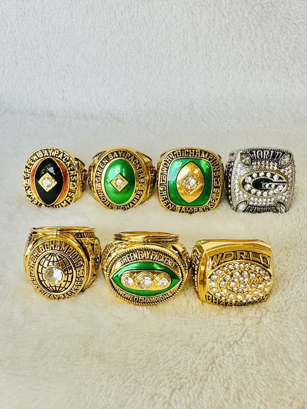 7 PCS Green Bay Packers Super Bowl Ring COMPLETE SET, US SHIP - EB Sports Champion's Cache