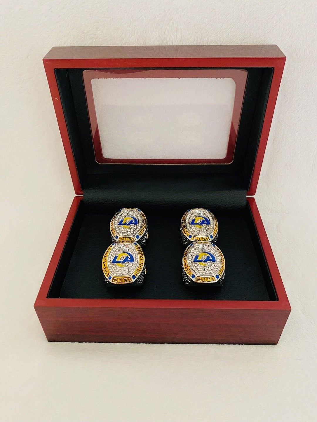 4 PCS 2021 LA Louis Rams Championship Ring SET W Case, US SHIP - EB Sports Champion's Cache