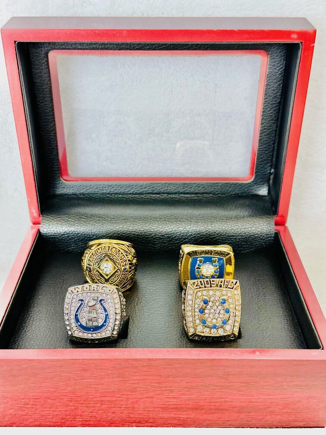 4 PCS Baltimore/Indianapolis Colts Championship Ring SET W Box, US SHIP - EB Sports Champion's Cache