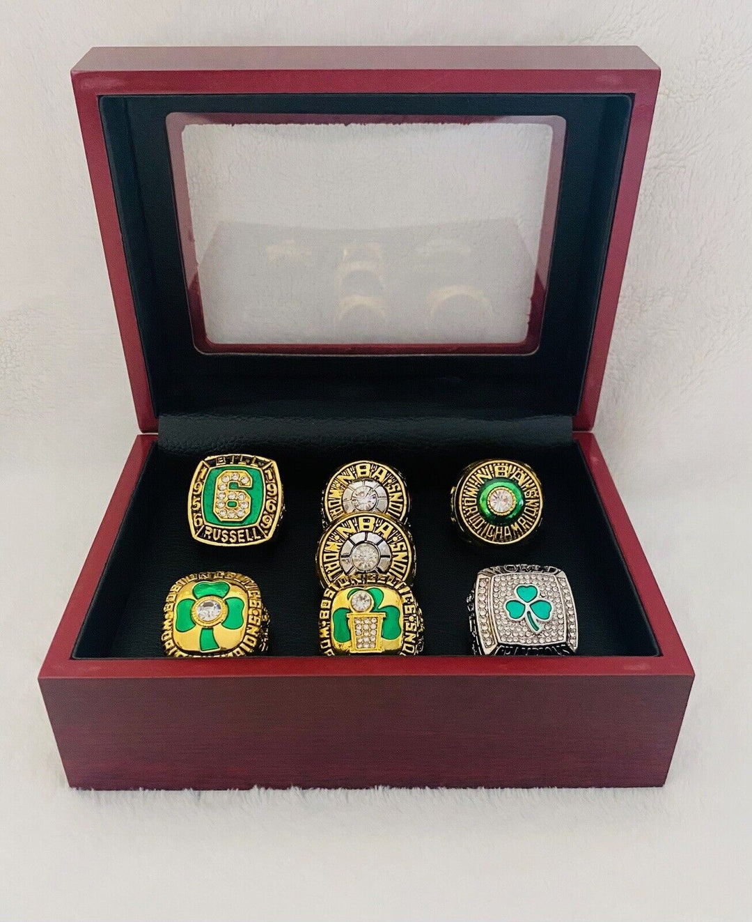 7 PCS Boston Celtics NBA Championship Replica Ring Set W Box,  SHIP - EB Sports Champion's Cache