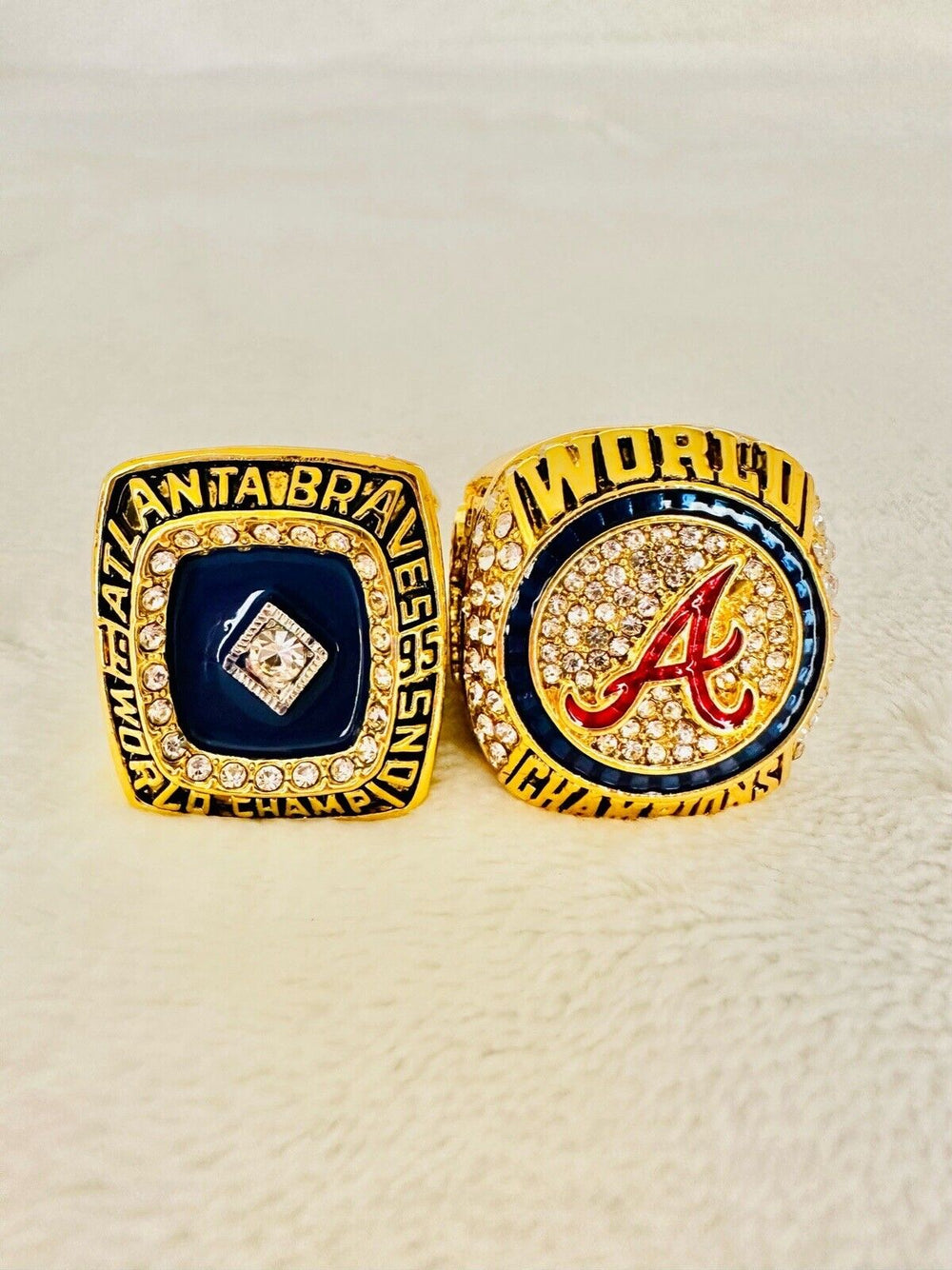 2 PCS Atlanta Braves World Series Champion Ring Set W Box, US SHIP 1995/2021 - EB Sports Champion's Cache