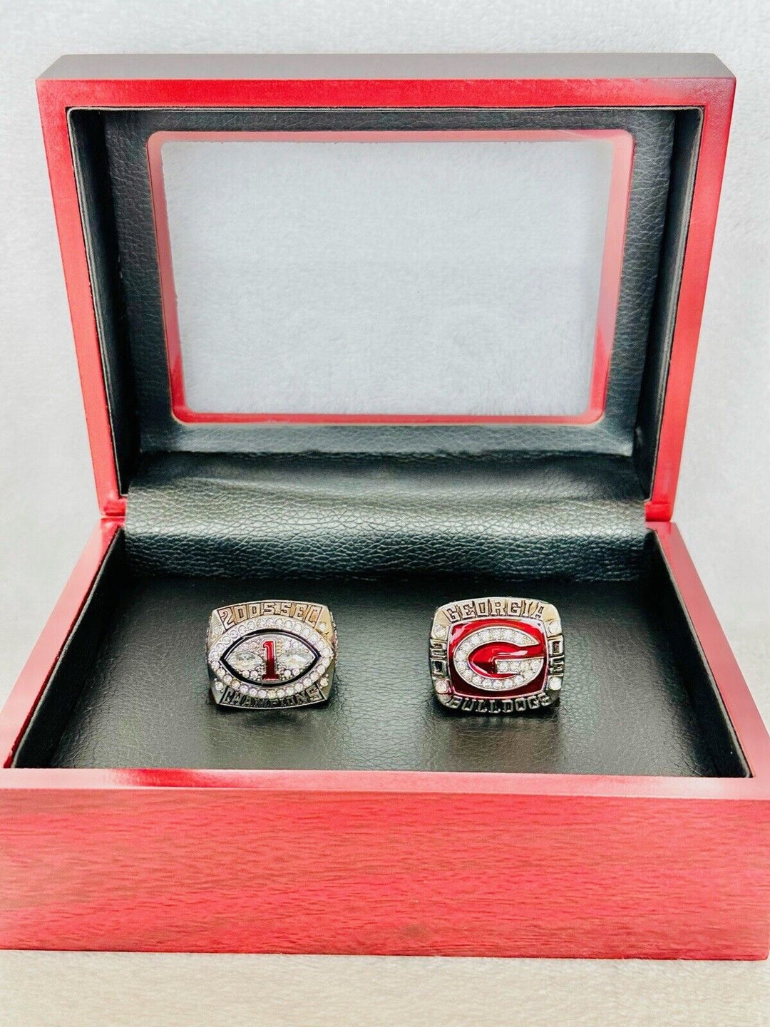 2 PCS Georgia Bulldogs Championship Ring W Box, 24K, US SHIP 2005 SEC & Outback - EB Sports Champion's Cache