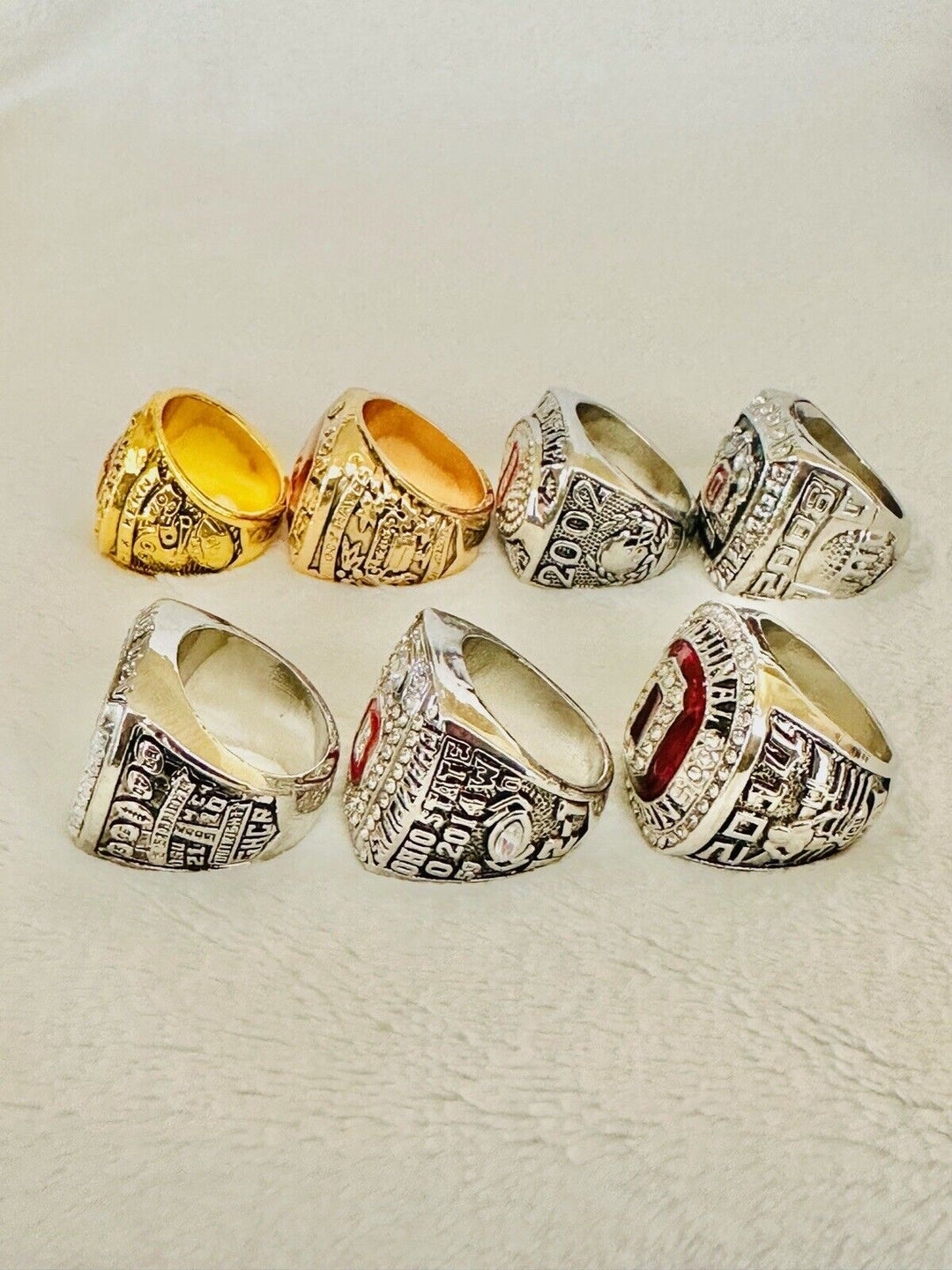 7 PCS Ohio State NCAA Championship Ring Set W Box, US SHIP 1970-2014 - EB Sports Champion's Cache