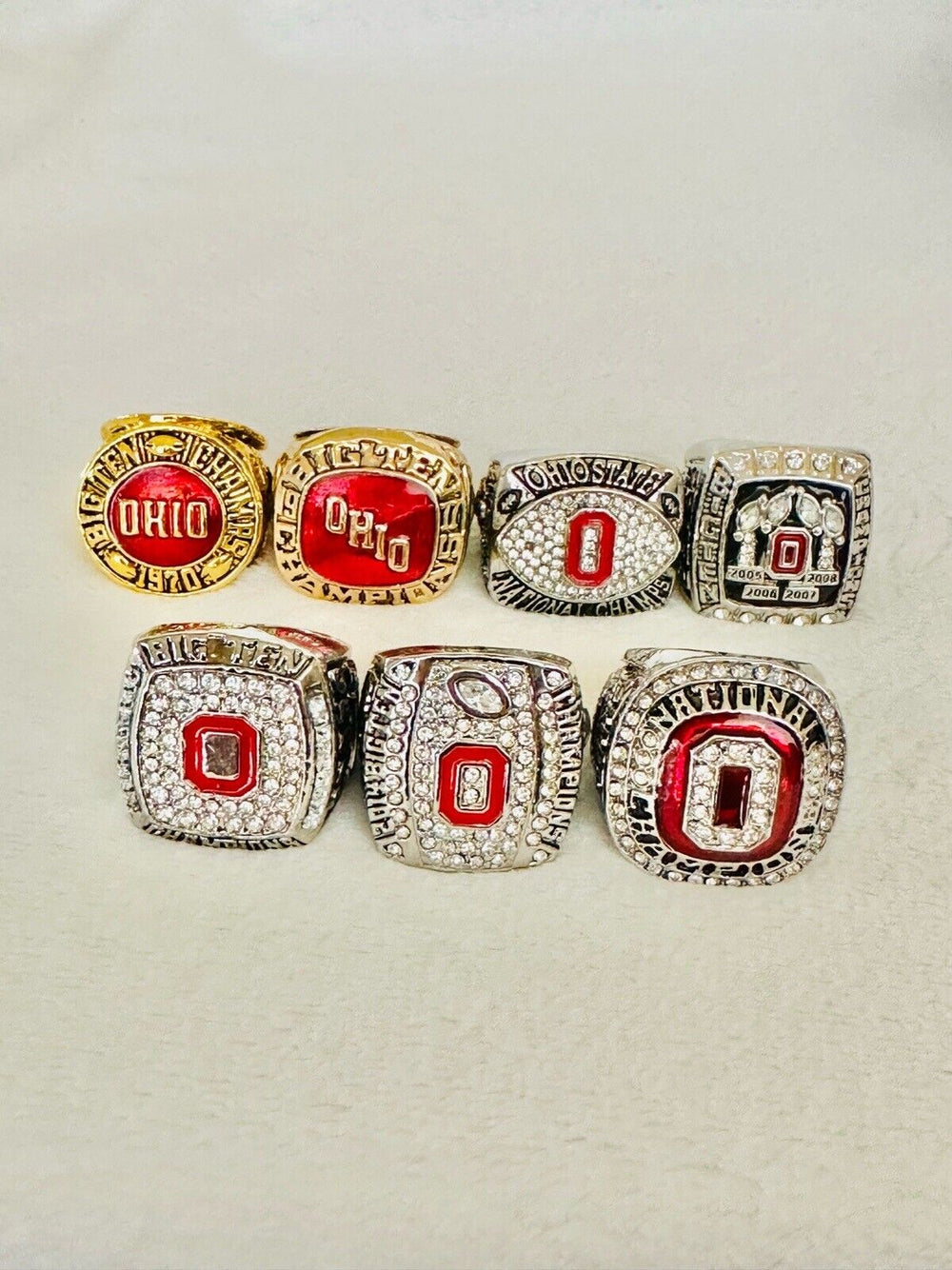 7 PCS Ohio State NCAA Championship Ring Set W Box, US SHIP 1970-2014 - EB Sports Champion's Cache