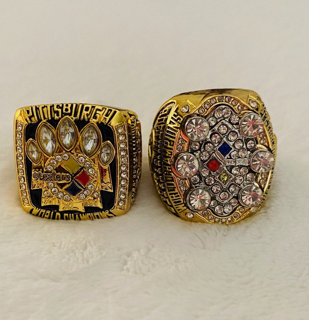 2 PCS Pittsburgh Steelers Ring -SB Championship SET W Box, USA SHIP 2005/08 - EB Sports Champion's Cache