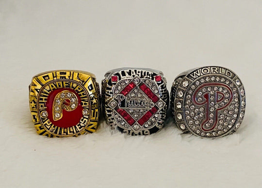 Philadelphia Phillies Championship 3 Ring Set W Box, 1980, 2008, 2009  SHIP - EB Sports Champion's Cache