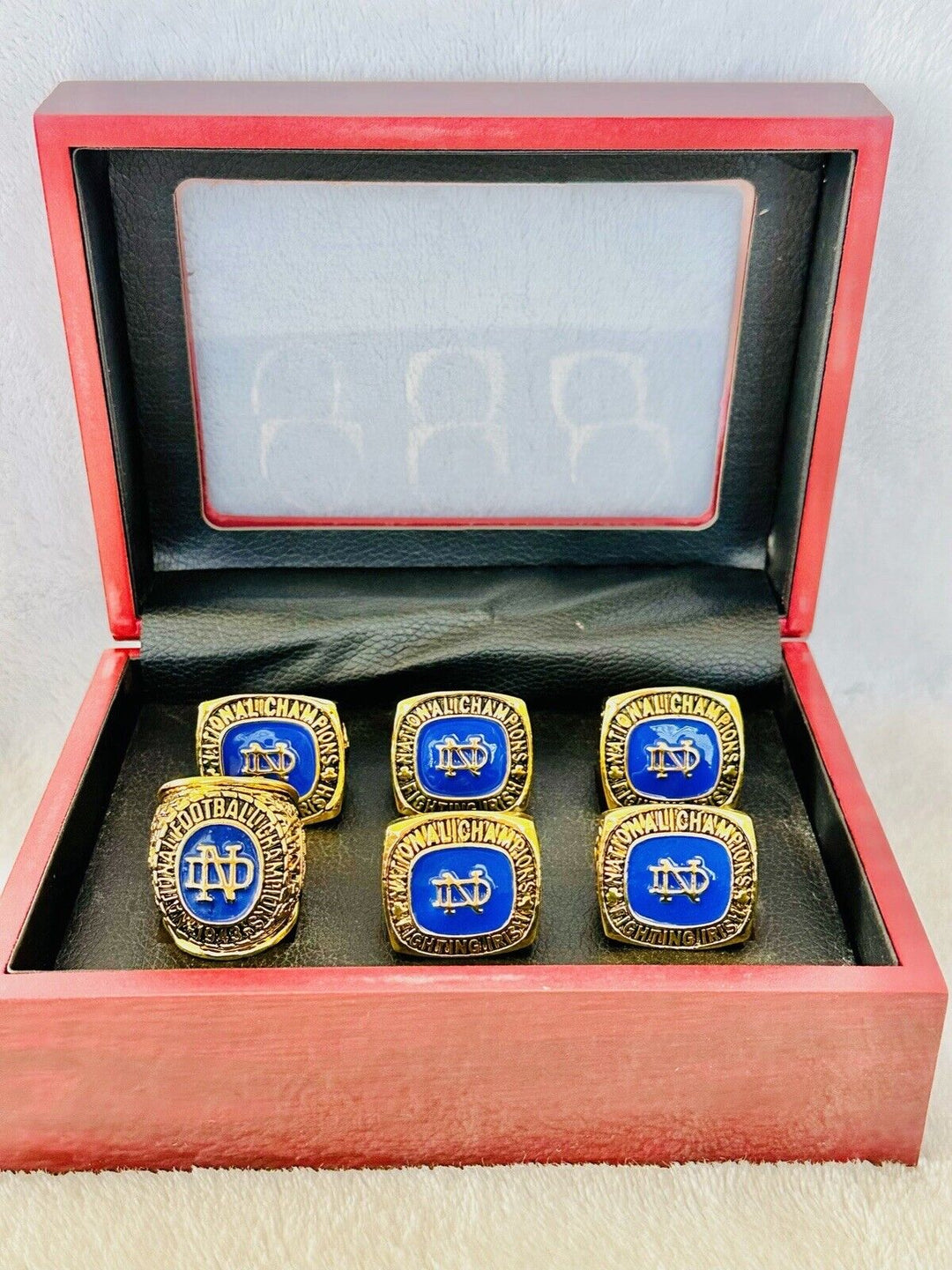 6 PCS Notre Dame Championship Display fan Ring W Box Set, US SHIP 1924-47 - EB Sports Champion's Cache