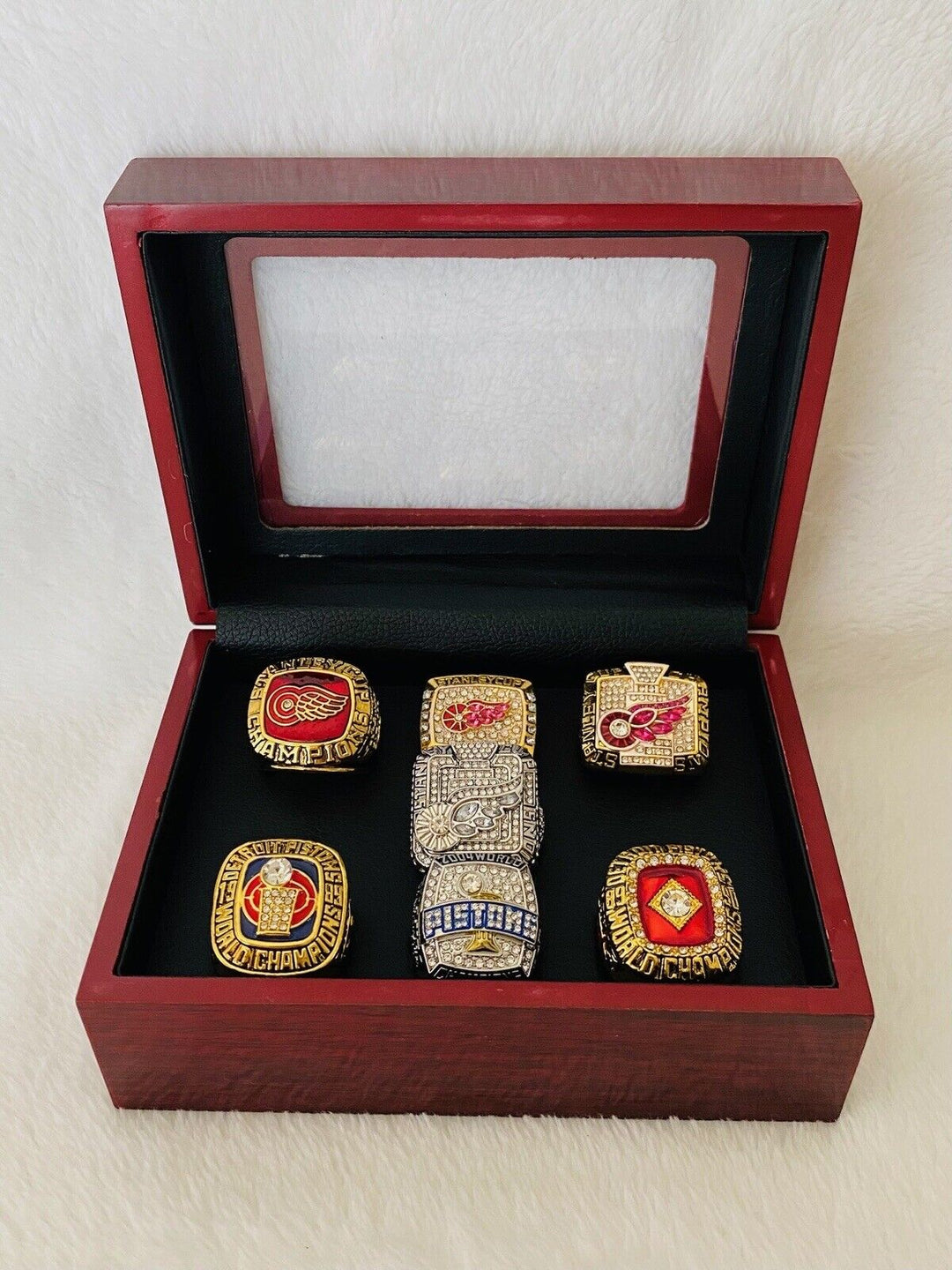 Detroit Ultimate Collection Championship Ring SET W Box,  Pistons/red Wings - EB Sports Champion's Cache