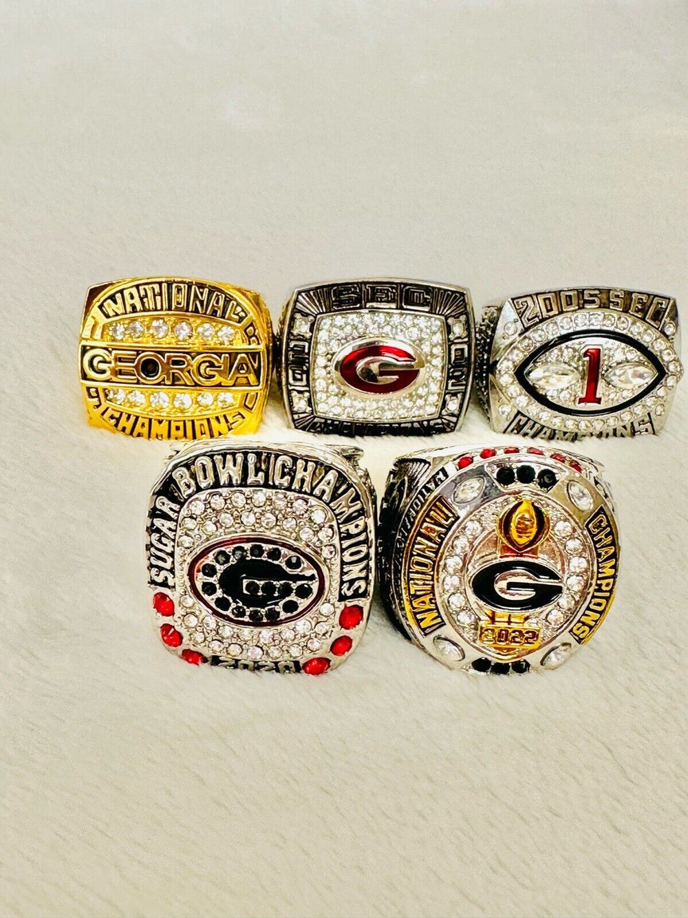 5 PCS Georgia Bulldogs Championship Ring W Box, US SHIP 1980-2022 - EB Sports Champion's Cache