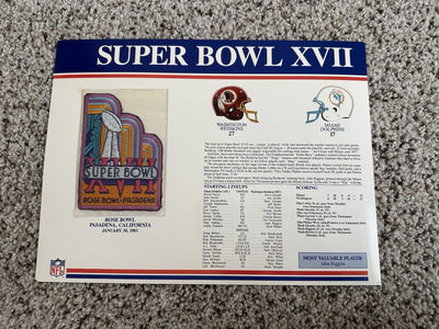 SUPER BOWL 17 Redskins / Dolphins 1983 Willabee Ward OFFICIAL SB XVII NFL PATCH - EB Sports Champion's Cache