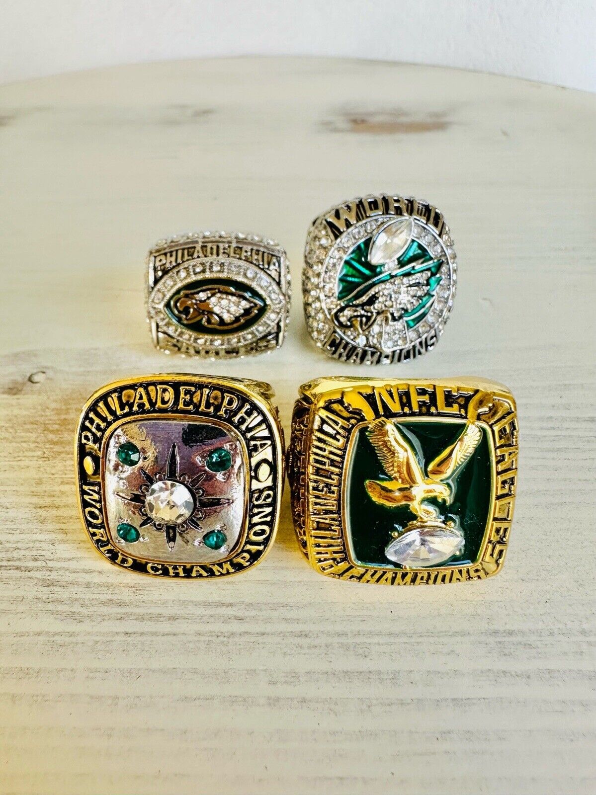 4 PCS Philadelphia Eagles Championship Ring SET M, USA Ship 1960/80/2004/17 - EB Sports Champion's Cache