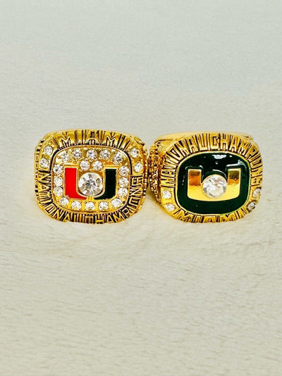 2 PCS Miami Hurricanes NCAA 18k GP Championship Ring, US SHIP 1991/2001 - EB Sports Champion's Cache