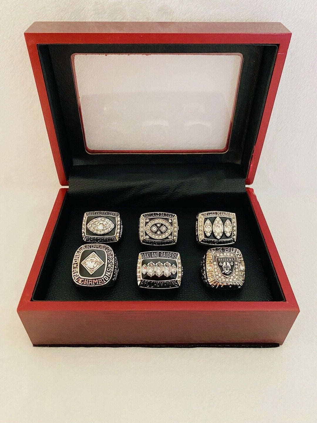 6 PCS Oakland Raiders Championship Ring Complete Set W Box, US SHIP - EB Sports Champion's Cache