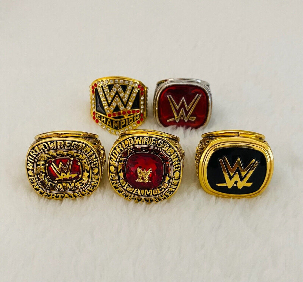 5 PCS WWE World Wrestling Hall Of Fame Championship Ring Set W Box, US Ship - EB Sports Champion's Cache