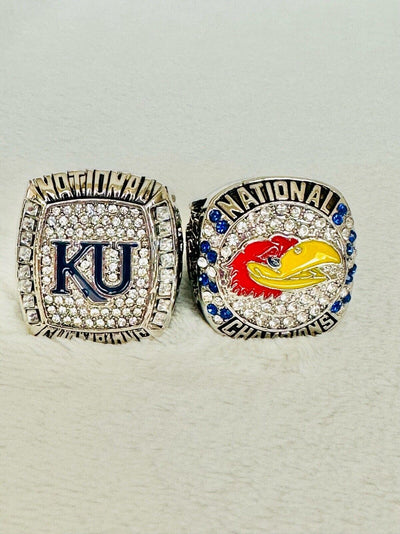 2 PCS Kansas Jayhawks B-ball National Championship Ring, US SHIP 2008/2022 - EB Sports Champion's Cache