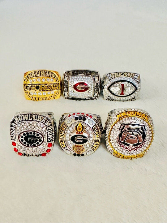 6 PCS Georgia Bulldogs Championship Ring Set m, US SHIP 1980-2023 - EB Sports Champion's Cache