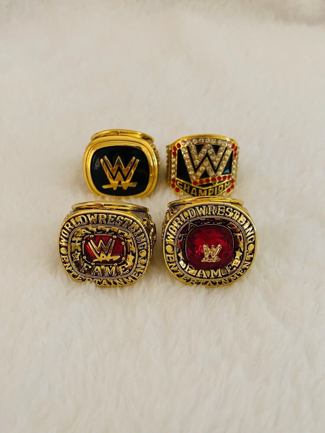 4 PCS WWE World Wrestling Hall Of Fame Championship Ring Set W Box, US Ship - EB Sports Champion's Cache