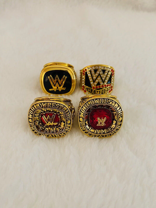 4 PCS WWE World Wrestling Hall Of Fame Championship Ring Set W Box, US Ship - EB Sports Champion's Cache