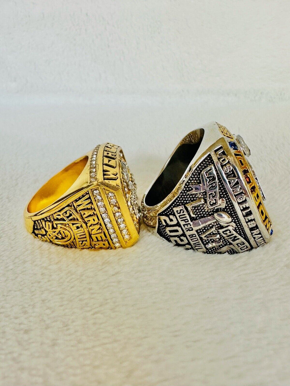 2 PCS LA Louis Rams Super Bowl Championship Ring SET, US SHIP 1999/2021 - EB Sports Champion's Cache